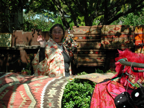 Pam of Bridges to the East selling Turkish wares.